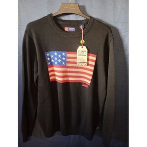 NWT Chaps Ralph Lauren Crewneck Sweater Black W/USA FLAG‎ Men's Large
